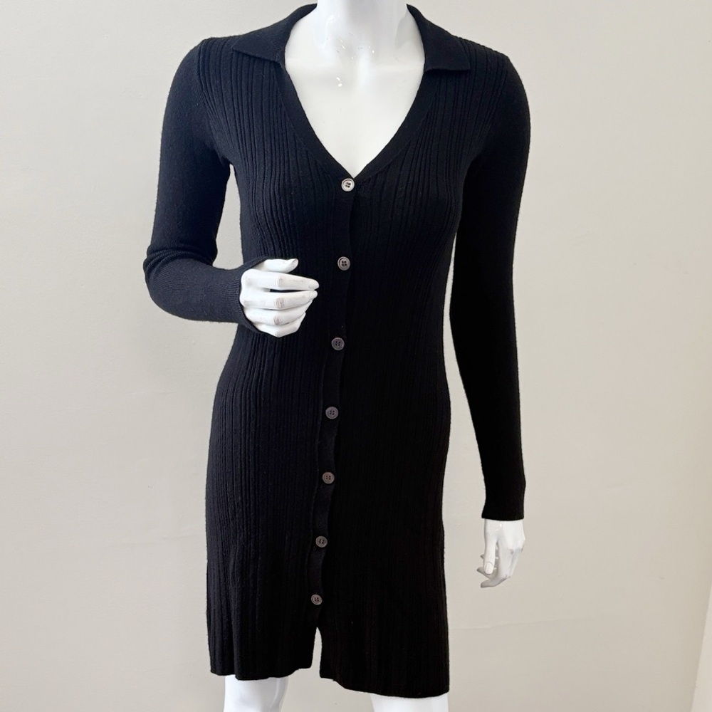 ATM Anthony Thomas Melillo Black Long Sleeve Knit Merino Wool Sweater Dress
